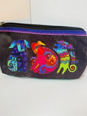 Laurel Burch "Dogs & Doggies" Night Sky Cosmetics Pouch Bag 6”x9” Good Condition